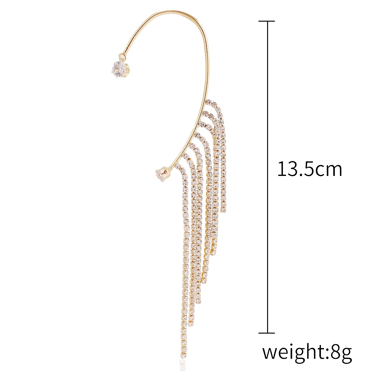 55278 Korean Style Fashion Tassel Full Diamond Long No Piercing Ear Hooks Women's Single Personalized Earrings Female Online Influencer Earrings display picture 1