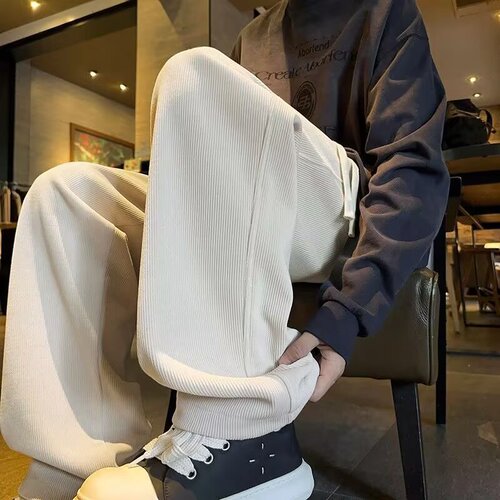 Autumn and winter trend cross-border foreign trade plus velvet thick casual pants men's loose straight warm pants sports straight pants
