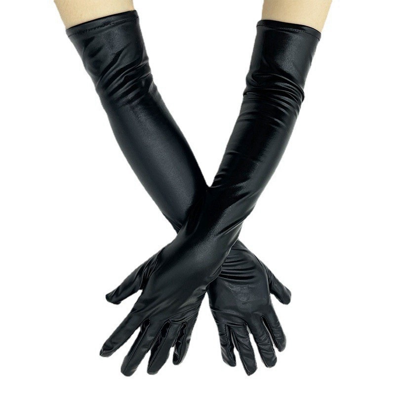 Europa y América sexy guantes de charol Cosplay apretado mano extendida brillante recubierto de cuero DS pole dance performance guantes