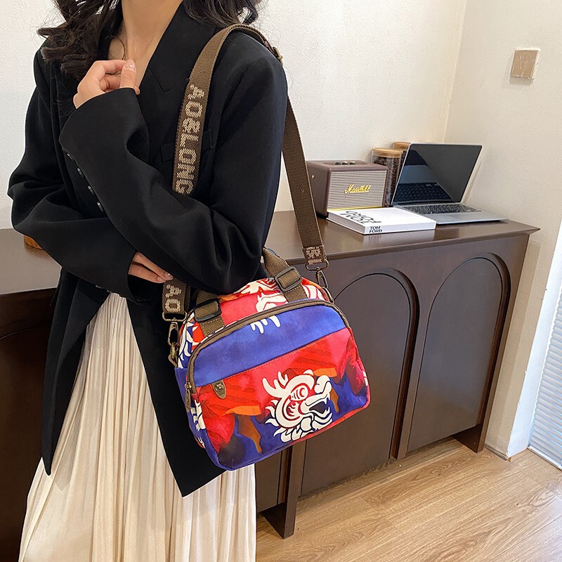 Trendy cross-border handbag, printed nylon fabric, large capacity, multi-layer mom bag, shoulder and crossbody bag, women's colorful small bag Trendy cross-border handbag, printed nylon fabric, large capacity, multi-layer mom bag, shoulder and crossbody bag, women's colorful small bag