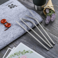 304 stainless steel curved straw metal straw with silicone cover for children, pregnant women, eco-friendly milk tea beverage straw set with brush