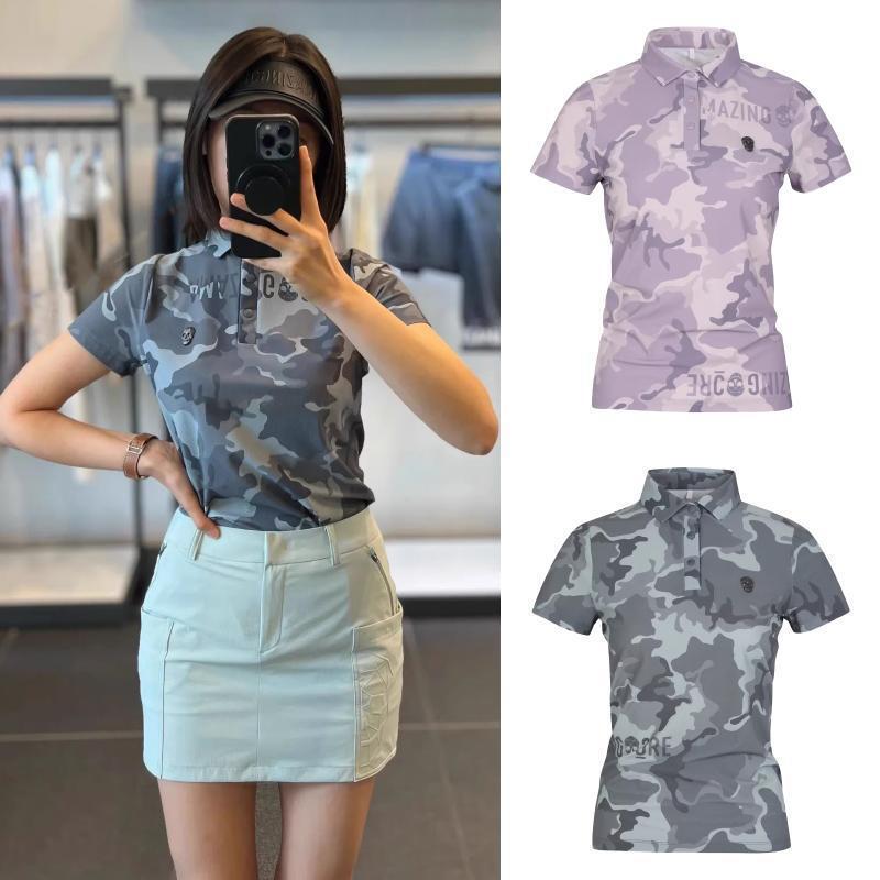 Korean Style Golf Summer Women's New Chic Camouflage Short-Sleeved T-Shirt Lapel Half-Button Top Fashionable Trend Korean Style Golf Summer Women's New Chic Camouflage Short-Sleeved T-Shirt Lapel Half-Button Top Fashionable Trend