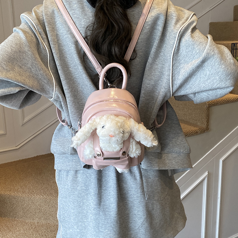 Mochila de dibujos animados de peluche conejo joven suave lindo mini mochila viajar bolsas de moda de color sólido
