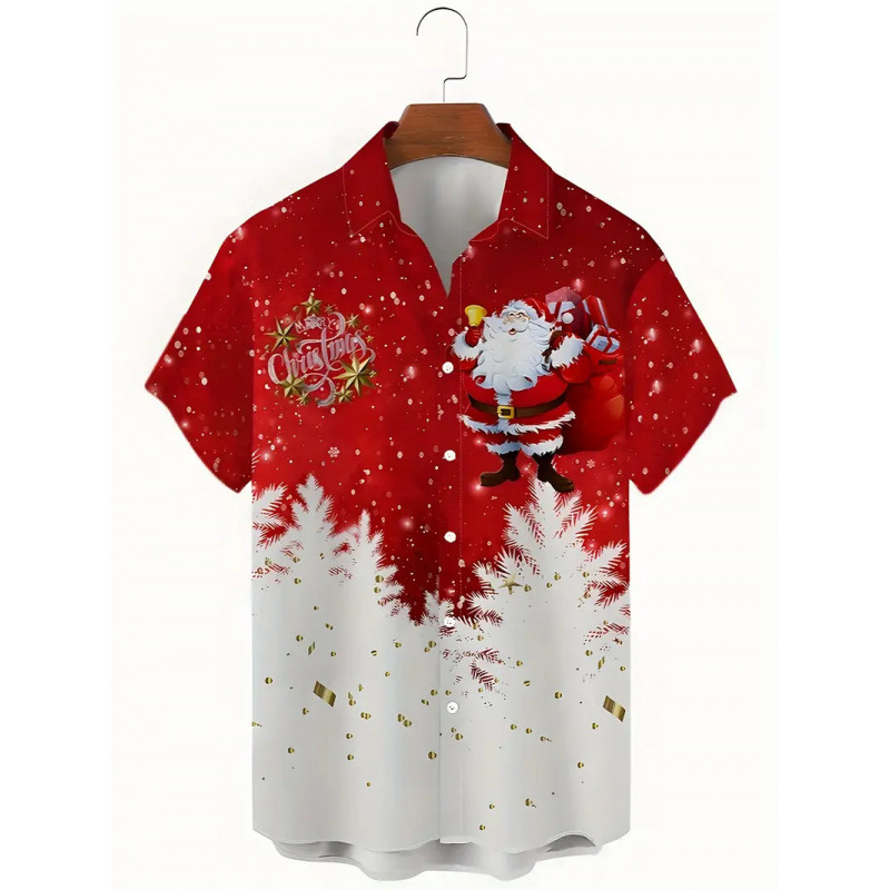 Christmas Large Size Men's 3D Shirt Independent Site Digital Print Hawaiian Men's Shirt Cross-Border Best-Selling Cardigan