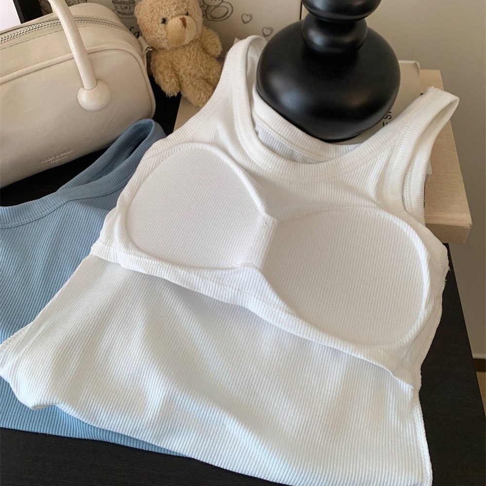 Verano nuevo estilo corto para mujer camisola cuello redondo color sólido fino hilo con fugas umbilical delgado tejido de base delgada