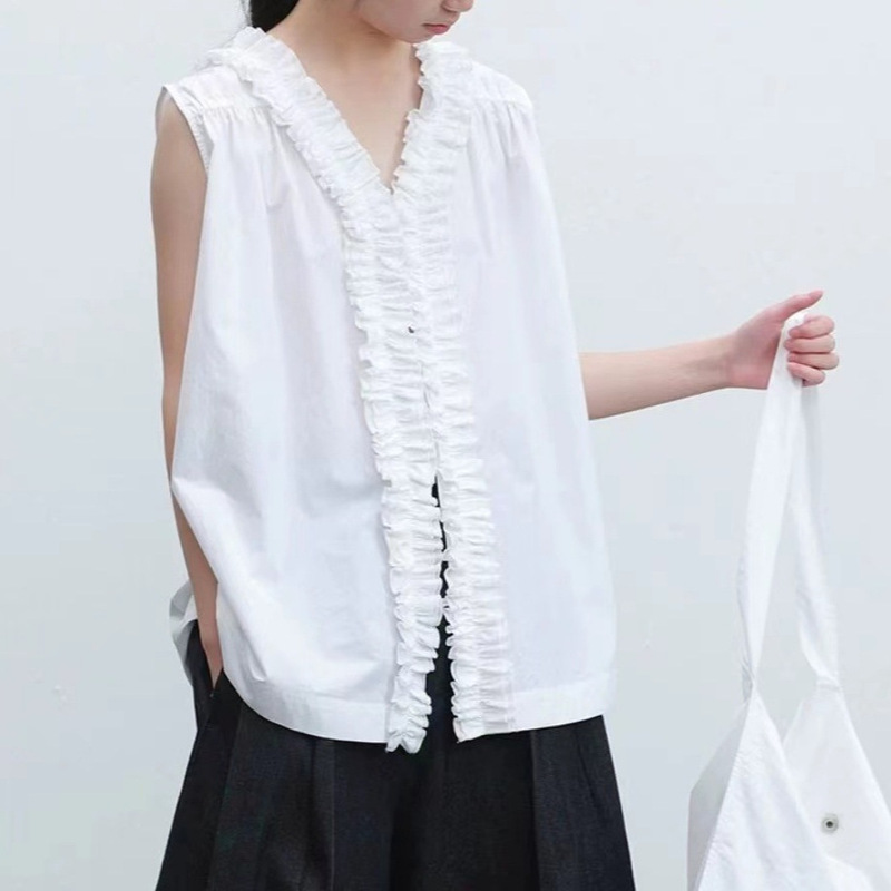 Annai Nut Petal Collar Sleeveless Shirt for Women Reversible Shirt for Women White French Commuter Shirt for Women