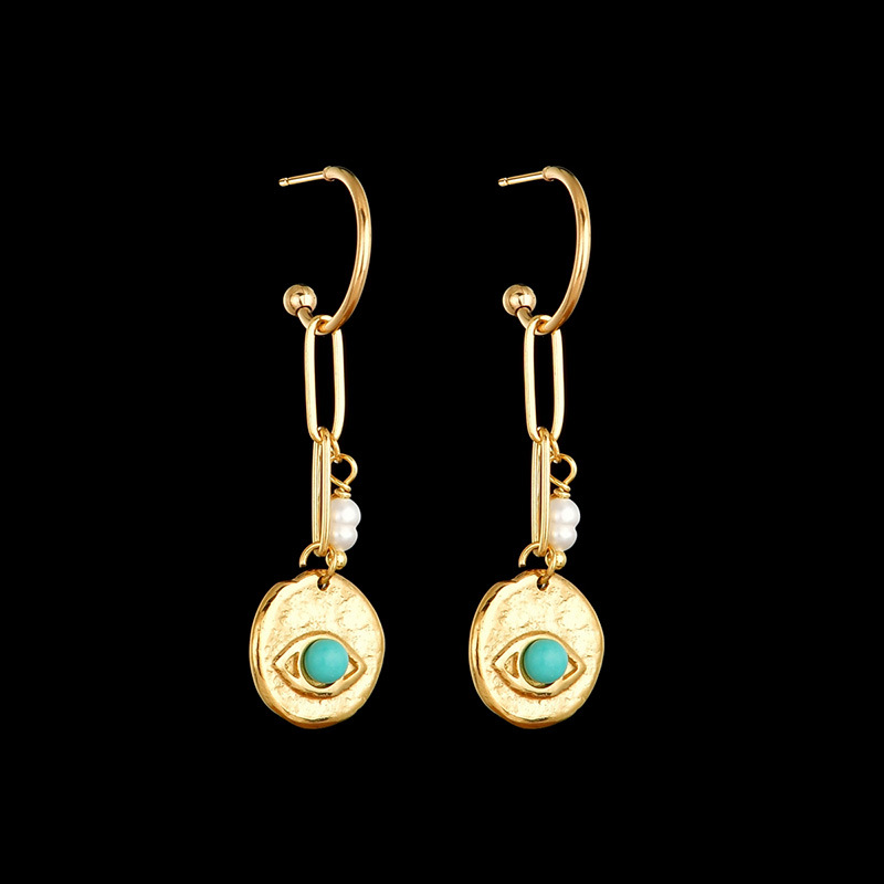 European And American New Fashion Earrings Female Creative Retro Eyes Turquoise Titanium Steel Earrings display picture 4