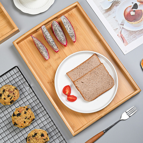 Bamboo Tray Rectangular Household Dining Ins Tray Hotel Tea Snack Plate Hotel Japanese Wooden Fruit Plate Wholesale