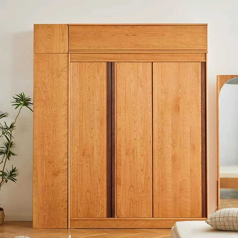 Скандинавский простой шкаф из цельного дерева с вишней Черный орех Комбинация в японском стиле Готовая маленькая квартира Домашняя спальня Большой шкаф