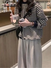 韩系藏青银狐绒卫衣女秋冬新款复古撞色显瘦遮肉加绒加厚上衣