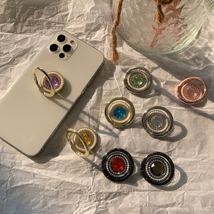 HOT luxury pearl women's mobile phone ring bracket pull ring universal lazy metal desktop paste in stock wholesale