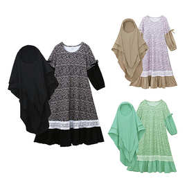 女孩儿童春秋季款 长袖圆领纯色蝴蝶结连衣裙+头巾 2件套童装