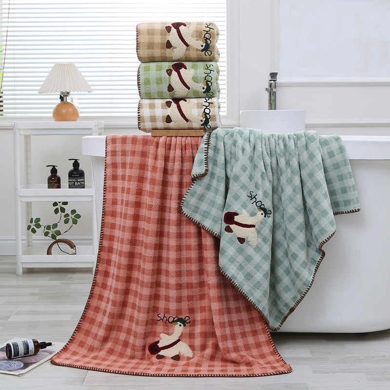 Promotional Coral Velvet Cross-Border New Product Plaid Embroidered Cute Duck Towel Bath Towel Absorbs Water and Does Not Shed Lint during the Back-To-School Season Promotional Coral Velvet Cross-Border New Product Plaid Embroidered Cute Duck Towel Bath Towel Absorbs Water and Does Not Shed Lint during the Back-To-School Season