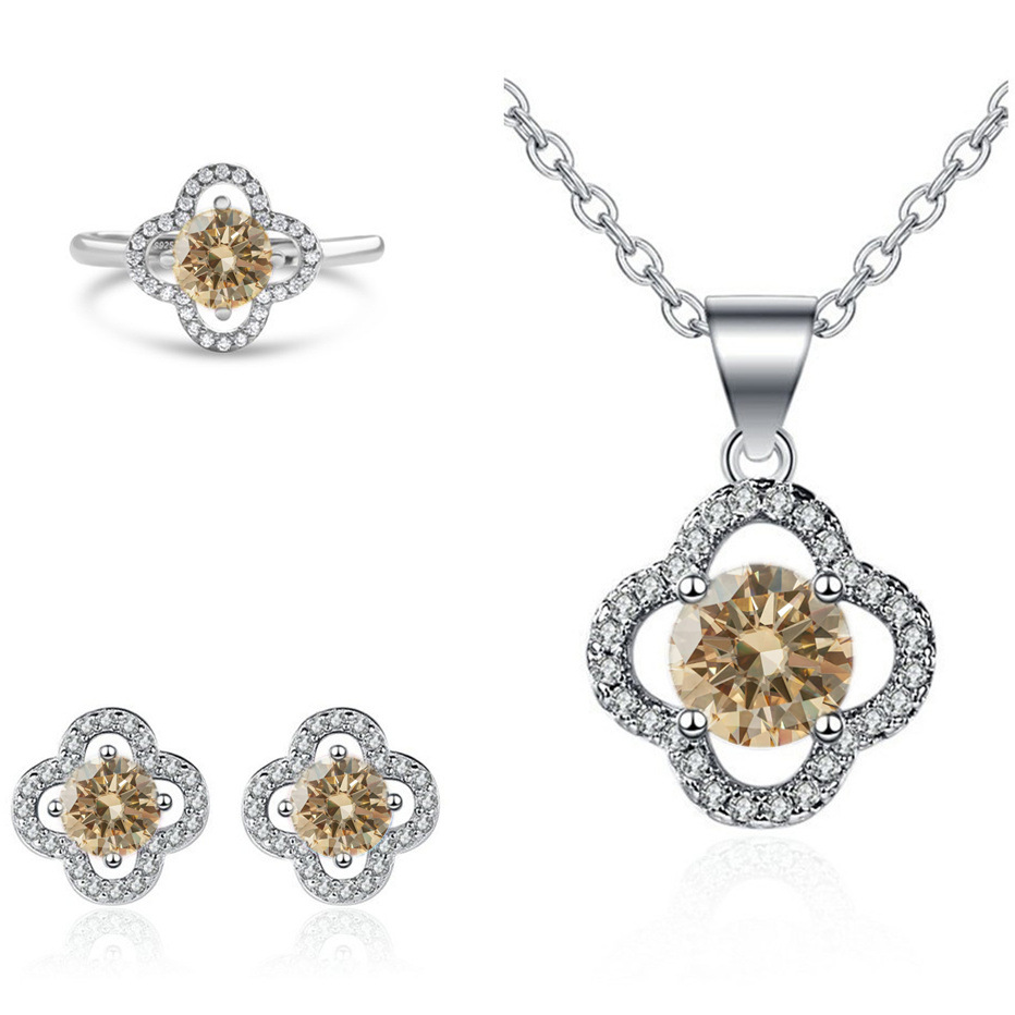 Moissanite tetrahedral pendientes de plata esterlina S925 pendientes collar conjunto de anillo con certificado GRA especialización transfronteriza