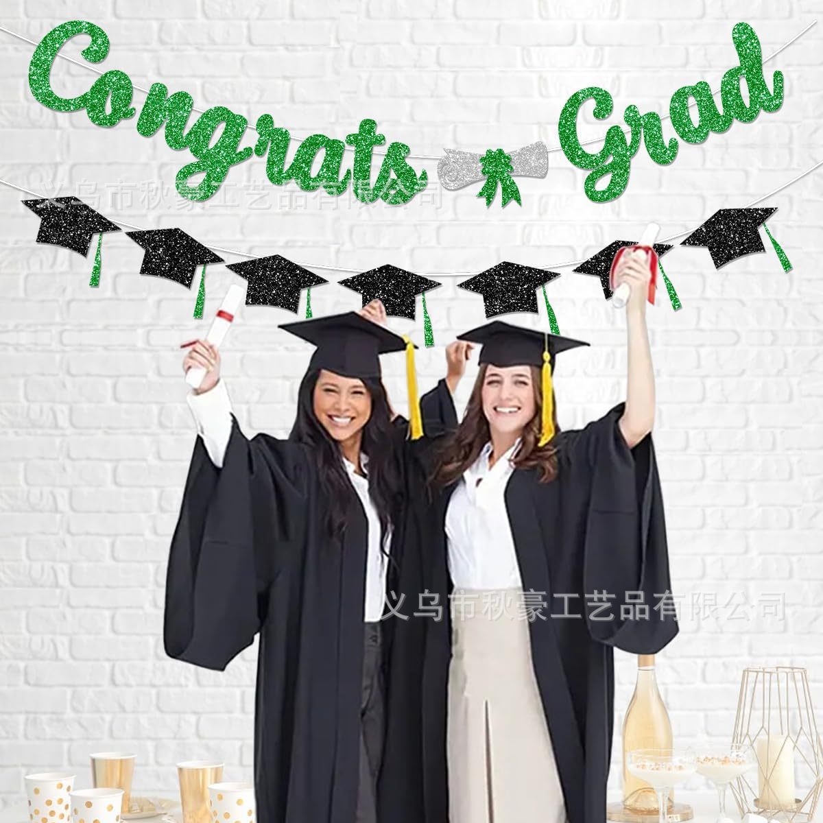 Bandera de graduación 2024 Bandera de graduación cebolla verde decoración de la ceremonia de graduación