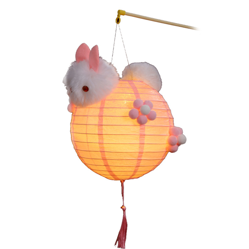 2025 nuevo estilo chino Linterna de Conejo de Luna de Mediados de Otoño Paquete de Material Hecho a Mano para Niños Linterna de Conejo Portátil