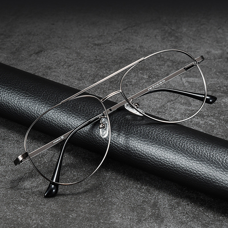 Pure Titanium Myopia Glasses Men's Fashion Can Be Equipped with Myopia Retro Double Beam Wide Eyes Frame Men's Glasses