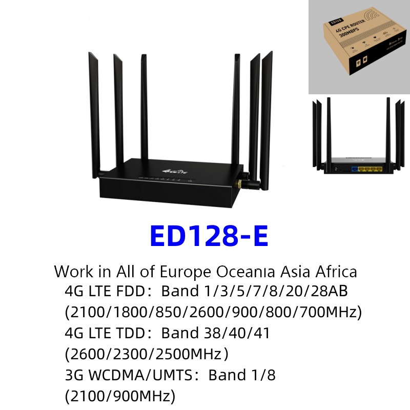 Bộ định tuyến 4g hộp sắt cấp công nghiệp Thẻ sáu ăng-ten có thể tháo rời 5 cổng mạng Bộ định tuyến Internet tốc độ cao 300Mbp