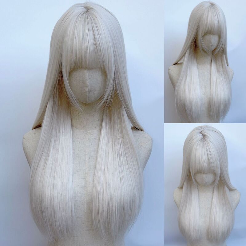 Cheng Ming Wig Women's Pure White Round Face Natural Fluffy Student Sweet Internet Celebrant Summer Long Straight Hair Full Head Cover