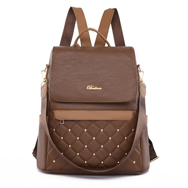 Comercio exterior al por mayor 2023 nuevo estilo casual señoras cuero suave mochila antirrobo moda rombo doble uso mochila ligera marea