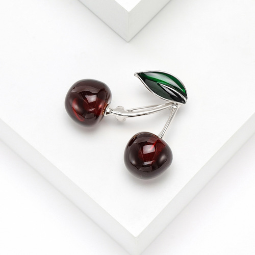Korean Style Fashion Sweet Cherry Chia Pin, Simple and Fresh Fruit Alloy Pin, Versatile Suit Attire Accessory