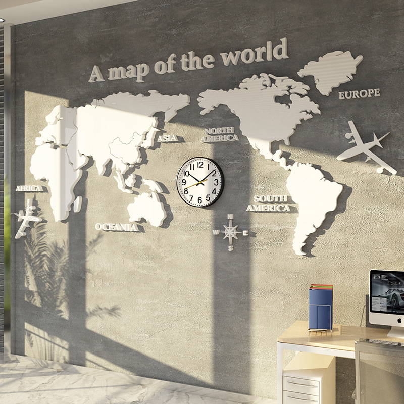 地图墙面装饰3立体亚克力创意公司背景办公室企业文化墙贴纸