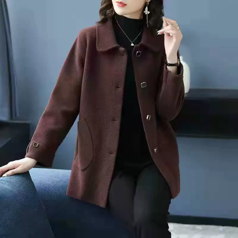 Демисезонное двустороннее бархатное шерстяное пальто, oversized стиль мамы, тёплая середина длины, красный/хаки/чёрный