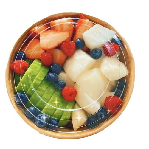 Thickened disposable kraft paper bowl packaging box fruit salad takeout box with lid round fruit cutting box lunch box