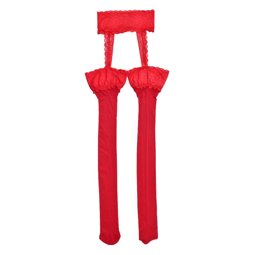 Calcetines Honda sexy de Qinghe medias de una sola pieza encaje 8D medias aceitosas de cuatro lados huecos sobre la rodilla Calcetines para mujeres