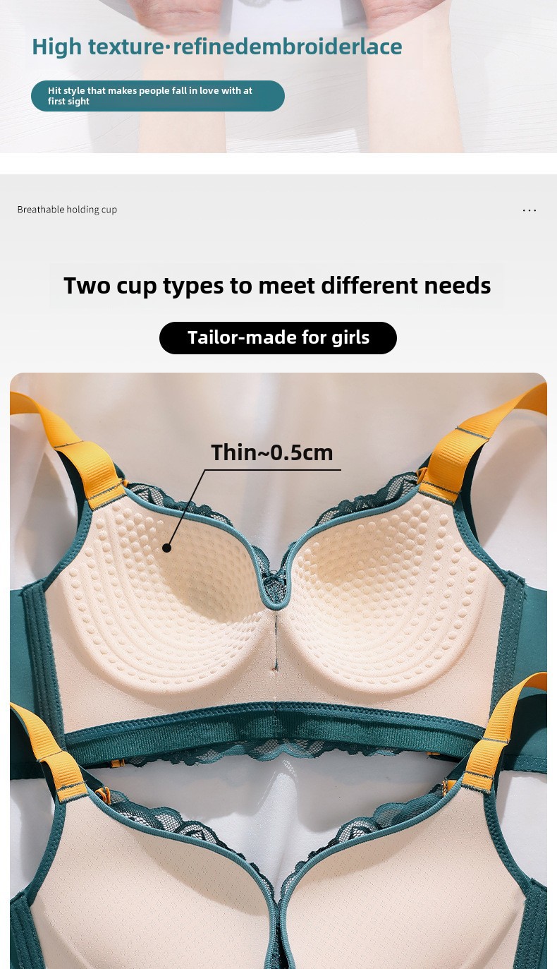 Große Größen Unterwäsche Damen Dünner Push-Up Verstellbarer Brustverschluss für dicke Mädchen Kleine Größe Mädchen Latex Spitzen-BH_voghion.com