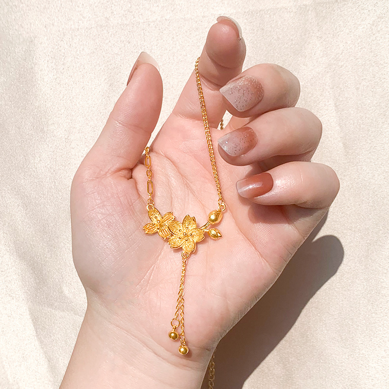 Vietnam oro doble flor borla collar imitación oro clavícula cadena Internet celebridad misma Boda nupcial flor boda joyería de la flor