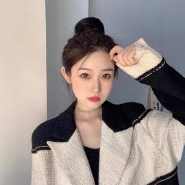 H23788黑白撞色外套女2023年秋冬新款法式高级感炸街气质开衫上衣