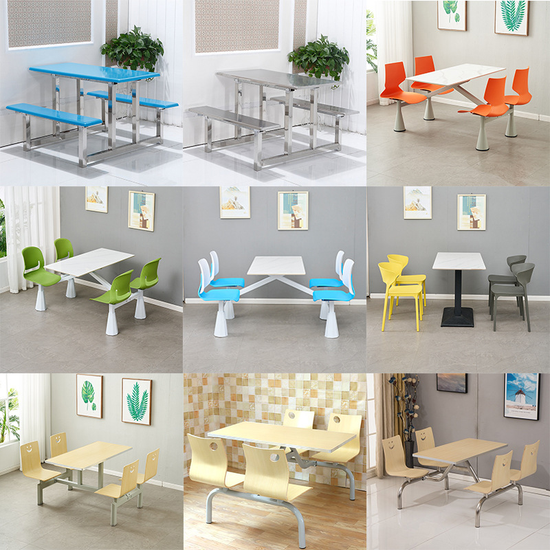 Fast Food Dining Table and Chair Set Combination Hotel Restaurant Snack Catering Commercial Dining Table School Canteen Dining Table and Chairs