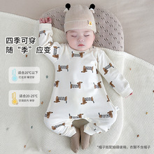 婴儿连体衣秋季纯棉长袖肩开哈衣无骨套头衫连体爬服宝宝童装代发