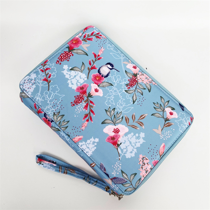 Bolsa de lápices multicolor con estampado de tela Oxford, bolsa de papelería para estudiantes, bolsa de lápices de almacenamiento de pintura artística con 200 agujeros, cremallera portátil