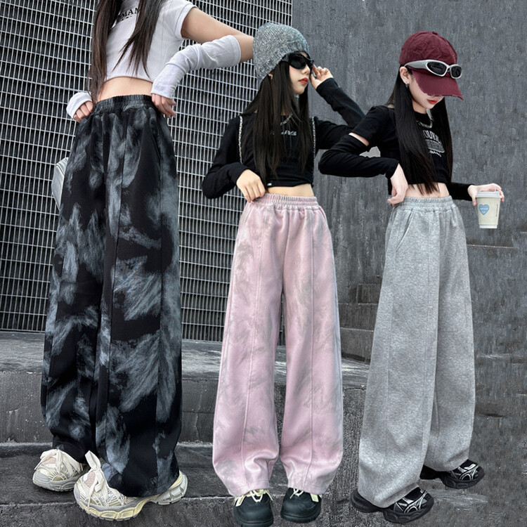 넥타이-염료 스포츠 바지 여자 바지 가을 새로운 캐주얼 와이드 레그 바지 투약 느슨한 스트레이트 바지 가을 머리