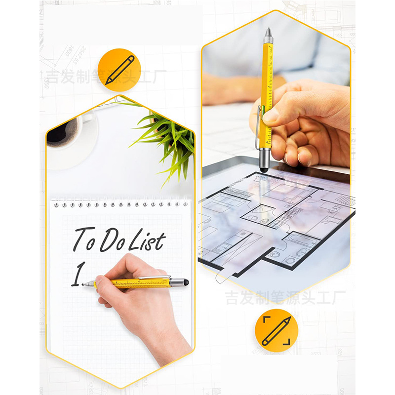 Bolígrafo multifuncional al por mayor seis en una herramienta pluma lápiz óptico pluma capacitiva teléfono móvil pantalla táctil pluma táctil papelería pluma