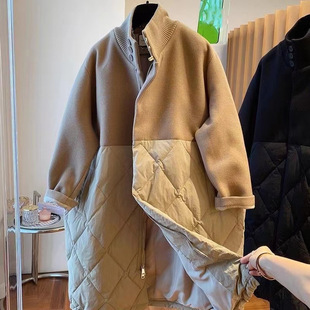 New chubby girl Design Sense Niche Wool Stitching Cotton Clothes Women's Mid-length Winter Coat Thin Women's Clothing