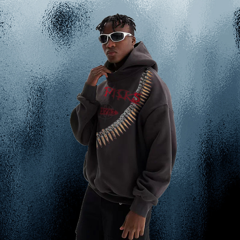 Men's Clothing European And American Trendy Brand Sweatshirt Letter Print Hooded Street Fashion Men And Women Arranged Bullet Creative Trend Tops_viptrois.com