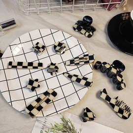 棋盘格发夹侧边无痕发卡女刘海卡子鸭嘴夹网红2021年新款夹子头饰