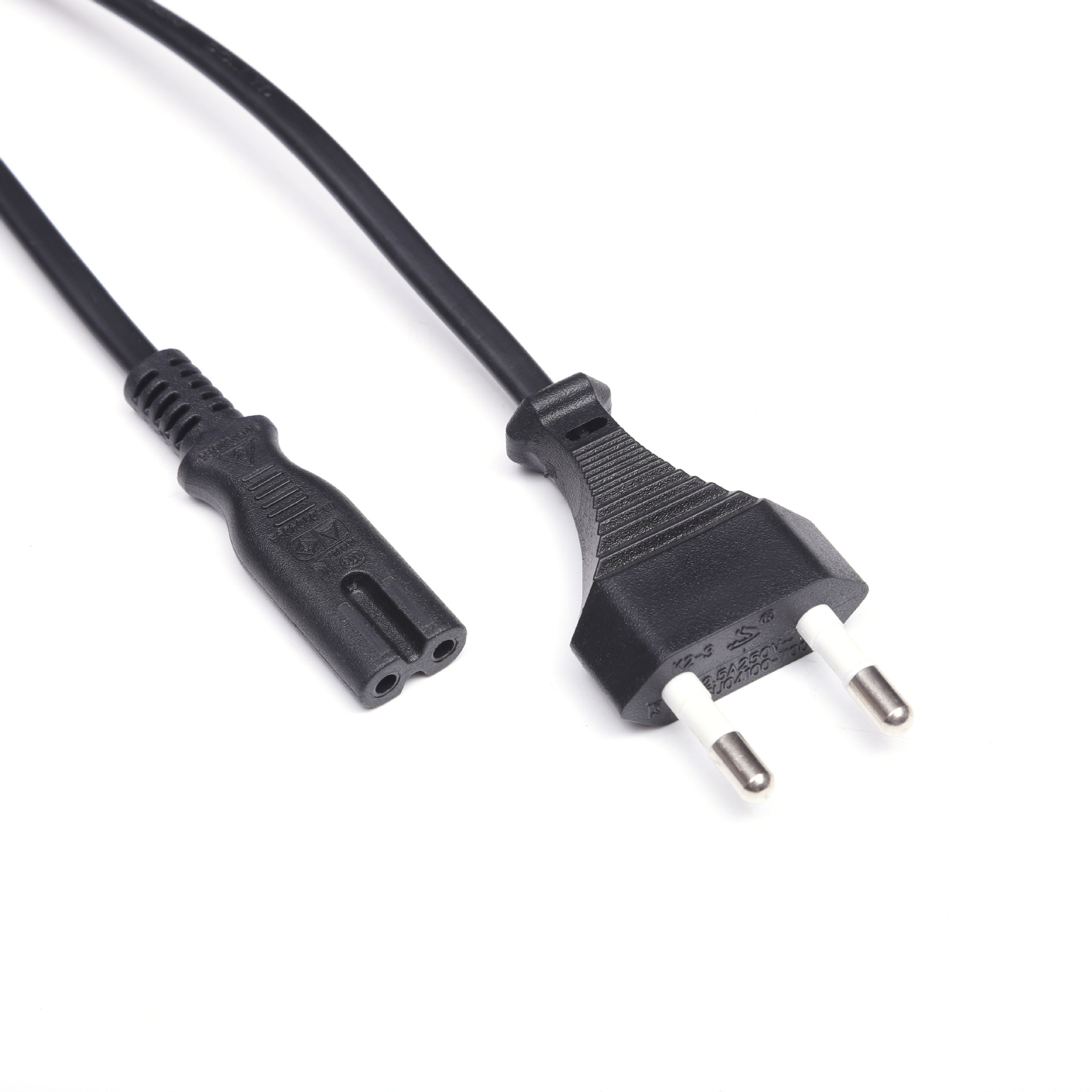 欧州VDE欧规电源线带插头线2芯8字尾欧标电视台灯音响两孔八字尾1