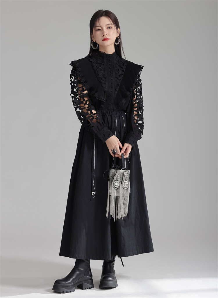 法米姿 早春新款宫廷风法式刺绣镂空衬衫显瘦别致立领上衣