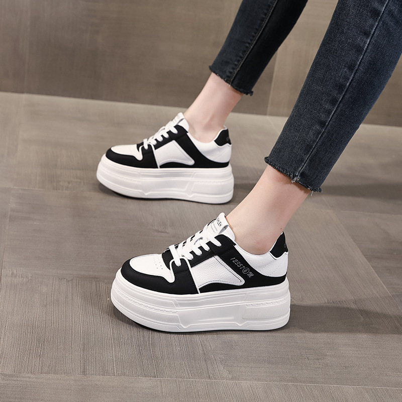 Giày sneaker nữ đế dày platform tăng chiều cao 8 cm phong cách casual — đen