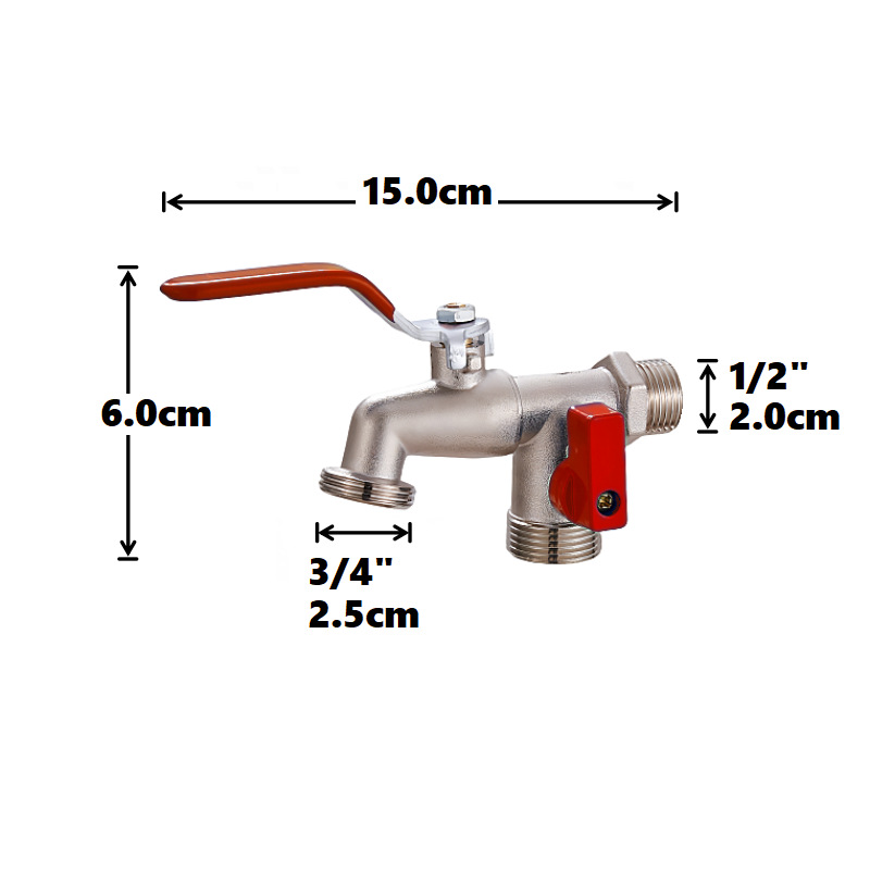 Cross-border exclusive gardening double water outlet zinc alloy faucet, one in and two out double pacifier, belt faucet [red] undefined