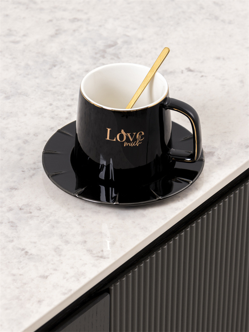 Hengbang Ceramic Business Series taza de agua leche taza de té taza de café taza pareja taza de ocio para el hogar taza con taza y platillo con cuchara