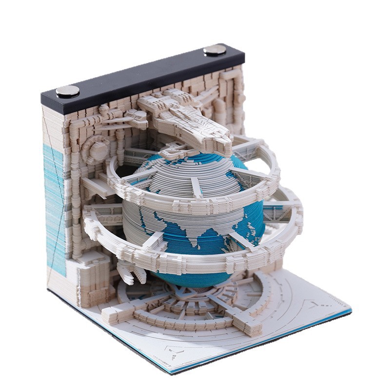 [Ciencia ficción espacial] Calendarios de tierra tallados en papel 3D Notas adhesivas tridimensionales Creativa y de alto valor Notas adhesivas desgarradas a mano