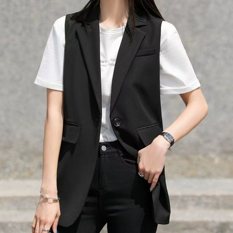 Z3J [Slim Fit Black Vest] Костюмный жилет Весенне-осенний модный тонкий жилет в корейском стиле Черный новый стиль Верхняя одежда