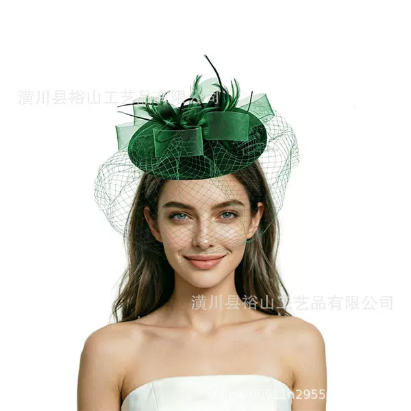 New European and American style linen bridal headpiece with feathers, floral mesh veil, evening dress and banquet accessory
