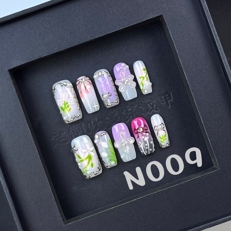 Wearable Nails with Three-Dimensional Carved Patterns, Purely Handmade Wearable Nails, Cross-Border Design, Best-Selling Fake Nails in Southeast Asia, Removable