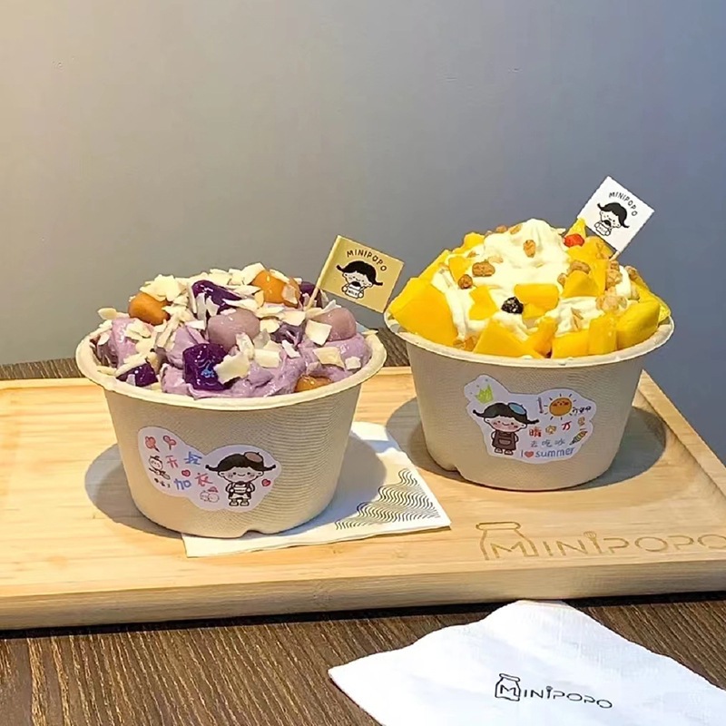 Tazón de hielo de barro de taro neto de red desechable, taza de hielo, tazón de papel, tazón de hielo de algodón, helado, postre degradable, taza de papel de yogur